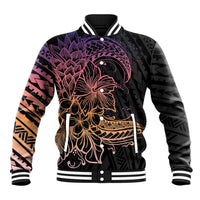Floral Polynesian Hibiscus Tattoo Baseball Jacket Peach Gradient Style
