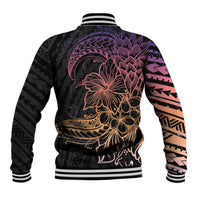 Floral Polynesian Hibiscus Tattoo Baseball Jacket Peach Gradient Style