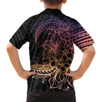 Floral Polynesian Hibiscus Tattoo Family Matching Short Sleeve Bodycon Dress and Hawaiian Shirt Peach Gradient Style