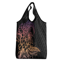 Floral Polynesian Hibiscus Tattoo Grocery Bag Peach Gradient Style
