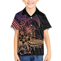 Floral Polynesian Hibiscus Tattoo Kid Hawaiian Shirt Peach Gradient Style