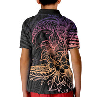 Floral Polynesian Hibiscus Tattoo Kid Polo Shirt Peach Gradient Style