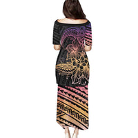 Floral Polynesian Hibiscus Tattoo Puletasi Peach Gradient Style