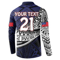 Custom Samoa Rugby Pacific Button Sweatshirt Samoan Warrior Tribal Pattern