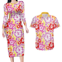 Palaka with Honu and Hibiscus Couples Matching Long Sleeve Bodycon Dress and Hawaiian Shirt Hawaiian Heritage Spirit - Polynesian Pride