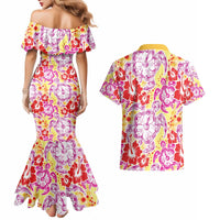 Palaka with Honu and Hibiscus Couples Matching Mermaid Dress and Hawaiian Shirt Hawaiian Heritage Spirit - Polynesian Pride