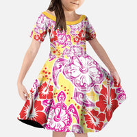 Palaka with Honu and Hibiscus Kid Short Sleeve Dress Hawaiian Heritage Spirit - Polynesian Pride