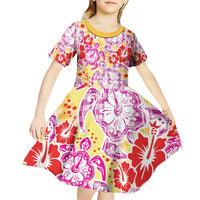 Palaka with Honu and Hibiscus Kid Short Sleeve Dress Hawaiian Heritage Spirit - Polynesian Pride