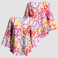 Palaka with Honu and Hibiscus Kimono Sleeve Blouse Hawaiian Heritage Spirit - Polynesian Pride