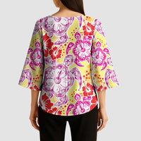 Palaka with Honu and Hibiscus Kimono Sleeve Blouse Hawaiian Heritage Spirit - Polynesian Pride