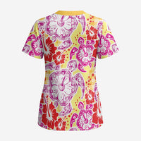 Palaka with Honu and Hibiscus Scrub Top Hawaiian Heritage Spirit - Polynesian Pride