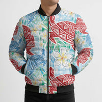 Palaka with Honu and Plumeria Bomber Puffer Jacket Hawaiian Heritage Spirit - Polynesian Pride