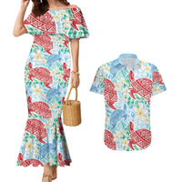 Palaka with Honu and Plumeria Couples Matching Mermaid Dress and Hawaiian Shirt Hawaiian Heritage Spirit - Polynesian Pride