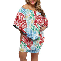 Palaka with Honu and Plumeria Family Matching Off Shoulder Short Dress and Hawaiian Shirt Hawaiian Heritage Spirit - Polynesian Pride