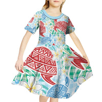 Palaka with Honu and Plumeria Kid Short Sleeve Dress Hawaiian Heritage Spirit - Polynesian Pride