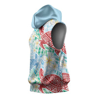 Palaka with Honu and Plumeria Sleeveless Hoodie Hawaiian Heritage Spirit - Polynesian Pride