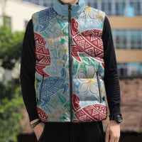 Palaka with Honu and Plumeria Sleeveless Puffer Jacket Hawaiian Heritage Spirit - Polynesian Pride