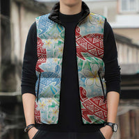 Palaka with Honu and Plumeria Sleeveless Puffer Jacket Hawaiian Heritage Spirit - Polynesian Pride