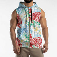 Palaka with Honu and Plumeria Sleeveless Zip Hoodie Hawaiian Heritage Spirit - Polynesian Pride
