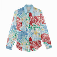 Palaka with Honu and Plumeria Women Casual Shirt Hawaiian Heritage Spirit - Polynesian Pride