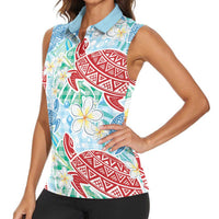 Palaka with Honu and Plumeria Women Sleeveless Polo Shirt Hawaiian Heritage Spirit - Polynesian Pride