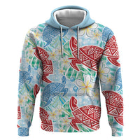Palaka with Honu and Plumeria Zip Hoodie Hawaiian Heritage Spirit - Polynesian Pride