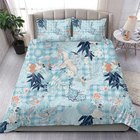 Blue Palaka Crane and Flowers Bedding Set Japan Heritage Spirit - Polynesian Pride