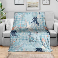 Blue Palaka Crane and Flowers Blanket Japan Heritage Spirit - Polynesian Pride