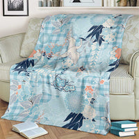 Blue Palaka Crane and Flowers Blanket Japan Heritage Spirit - Polynesian Pride