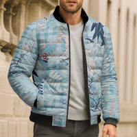 Blue Palaka Crane and Flowers Bomber Puffer Jacket Japan Heritage Spirit - Polynesian Pride