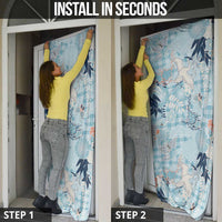 Blue Palaka Crane and Flowers Door Cover Japan Heritage Spirit - Polynesian Pride