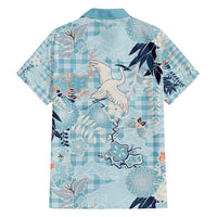 Blue Palaka Crane and Flowers Family Matching Off Shoulder Maxi Dress and Hawaiian Shirt Japan Heritage Spirit - Polynesian Pride