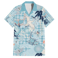 Blue Palaka Crane and Flowers Family Matching Summer Maxi Dress and Hawaiian Shirt Japan Heritage Spirit - Polynesian Pride
