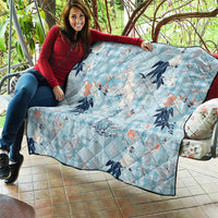 Blue Palaka Crane and Flowers Quilt Japan Heritage Spirit - Polynesian Pride