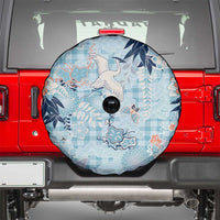 Blue Palaka Crane and Flowers Spare Tire Cover Japan Heritage Spirit - Polynesian Pride