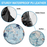 Blue Palaka Crane and Flowers Spare Tire Cover Japan Heritage Spirit - Polynesian Pride