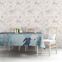 Blue Palaka Crane and Flowers Tablecloth Japan Heritage Spirit - Polynesian Pride