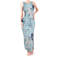 Blue Palaka Crane and Flowers Tank Maxi Dress Japan Heritage Spirit - Polynesian Pride