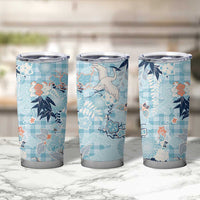Blue Palaka Crane and Flowers Tumbler Cup Japan Heritage Spirit - Polynesian Pride