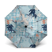 Blue Palaka Crane and Flowers Umbrella Japan Heritage Spirit - Polynesian Pride