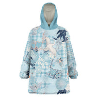 Blue Palaka Crane and Flowers Wearable Blanket Hoodie Japan Heritage Spirit - Polynesian Pride