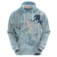 Blue Palaka Crane and Flowers Zip Hoodie Japan Heritage Spirit - Polynesian Pride