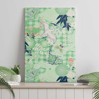 Green Palaka Crane and Flowers Canvas Wall Art Japan Heritage Spirit - Polynesian Pride
