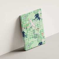 Green Palaka Crane and Flowers Canvas Wall Art Japan Heritage Spirit - Polynesian Pride