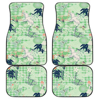 Green Palaka Crane and Flowers Car Mats Japan Heritage Spirit - Polynesian Pride