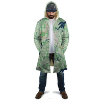 Green Palaka Crane and Flowers Cloak Japan Heritage Spirit - Polynesian Pride