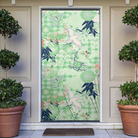 Green Palaka Crane and Flowers Door Cover Japan Heritage Spirit - Polynesian Pride