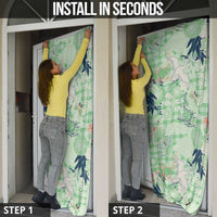 Green Palaka Crane and Flowers Door Cover Japan Heritage Spirit - Polynesian Pride