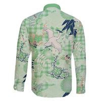 Green Palaka Crane and Flowers Family Matching Mermaid Dress and Hawaiian Shirt Japan Heritage Spirit - Polynesian Pride