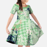 Green Palaka Crane and Flowers Family Matching Off Shoulder Maxi Dress and Hawaiian Shirt Japan Heritage Spirit - Polynesian Pride